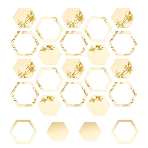 OLYCRAFT 24 x Acryl Sechseck Spiegel Wandaufkleber Entfernbare Selbstklebende Wandaufkleber Goldene Acryl Wandspiegelfliesen Goldene Wandaufkleber Für Heimwerker Wanddekoration - 100x86 mm von OLYCRAFT