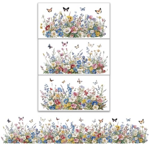 OLYCRAFT 3 Stück/Set Blumen Transferaufkleber Zum Aufreiben Für Möbel Und Kunsthandwerk 30x15cm Große Möbelaufkleber Aus Gras Schmetterlinge Transferaufkleber Zum Aufreiben Für Heimdekoration von OLYCRAFT