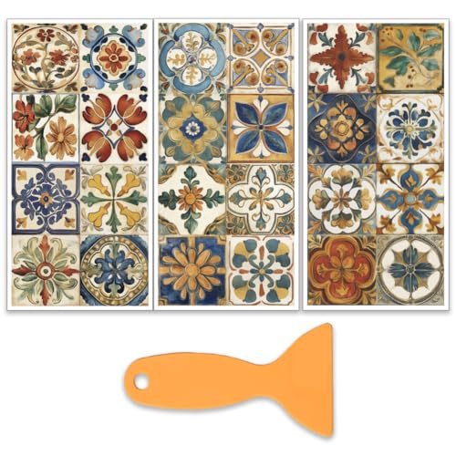 OLYCRAFT 3 Stück/Set Dekorative Fliesen Zum Aufreiben Für Möbel Und Kunsthandwerk 15x30cm Vintage Muster Möbelaufkleber Transferaufkleber Zum Aufreiben Mit 1 Teiligem Schaber Für Möbel von OLYCRAFT
