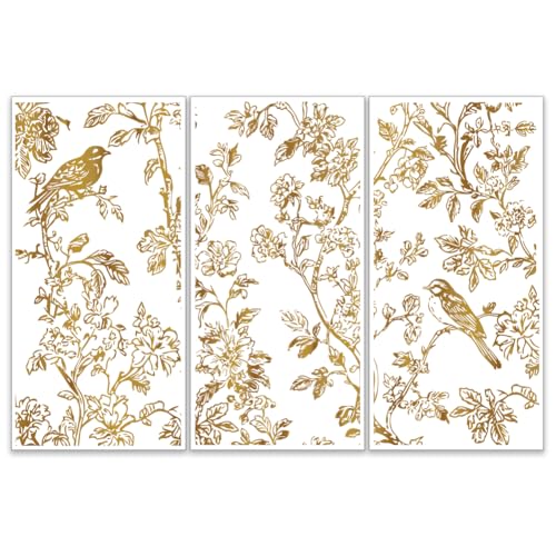 OLYCRAFT 3 Stück/Set Goldene Blumen Zum Aufreiben von Transfers Für Möbel Und Kunsthandwerk 15x30cm Große Vögel/Pflanzen Möbelaufkleber Metallsilhouetten Transferaufkleber Zum Aufreiben von OLYCRAFT