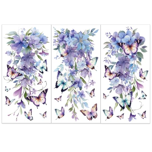 OLYCRAFT 3 Stück/Set Lila Blumen Zum Aufreiben von Transfers Für Möbel Und Kunsthandwerk 15x30cm Schmetterlinge Möbel Transferaufkleber Möbelaufkleber Dekor Transferaufkleber Abziehbilder von OLYCRAFT