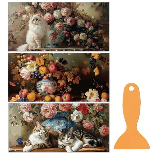OLYCRAFT 3 Stück/Set Vintage Malerei Abziehbilder Zum Aufreiben Für Möbel Und Kunsthandwerk 15x30cm Blumen Und Obst Möbelaufkleber Transferaufkleber Abziehbild Zum Aufreiben Mit 1 Teiligem Schaber von OLYCRAFT