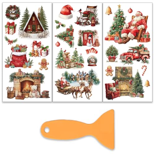 OLYCRAFT 3 Stück/Set Weihnachtsszene Zum Aufreiben von Transfers Für Möbel Und Bastelarbeiten 15x30cm Weihnachtsmann Möbelaufkleber Transferaufkleber Zum Aufreiben Mit 1 Teiligem Schaber von OLYCRAFT