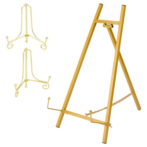 OLYCRAFT 3 Tischstaffelei Aus Metall Inklusive 10cm Goldener Tischstaffelei Zur Präsentation 42cm Stativ Bilderrahmenständer Mit Kettenunterstützung Zur Präsentation von Büchern Fotos Karten von OLYCRAFT