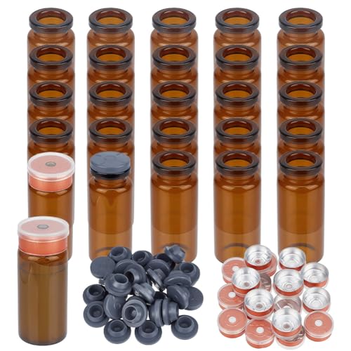 OLYCRAFT 30er Set 10ml Versiegelte Probenfläschchen aus Glas mit Gummistopfen und Aluminiumdeckelkappen - Laborbedarf von OLYCRAFT