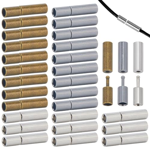 OLYCRAFT 30 Set Lederkordel Endverschluss 2mm Loch Säulen Bajonettverschlüsse Messing Schmuckverschlüsse Lederkordel Verschluss Beschläge Für DIY Armbänder Halsketten (Schwarz Silber Und Bronze) von OLYCRAFT