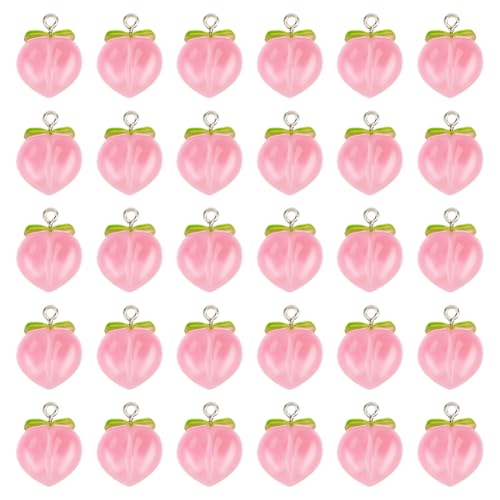 OLYCRAFT 30Pcs Peach Pendants Transparent Resin Pendants Fruit Pendants Pink Peach Charm with Loop 3D Peach Hanging Pendants for Necklace Bracelet Earrings Jewelry Making DIY Crafts von OLYCRAFT