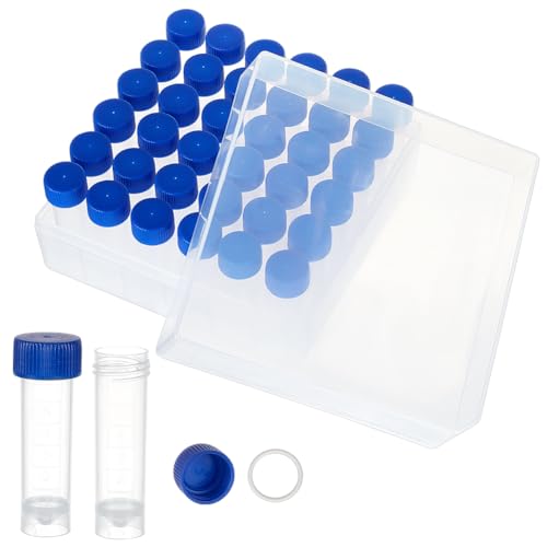 OLYCRAFT 36 Stück 5ml Kryo Röhrchen Kunststofffläschchen Mit Schraubdeckel Kleine Probenröhrchen Reagenzgläser Mit Aufbewahrungsbox Gefrierröhrchen Klare Fläschchen Blauer Verschlussdeckel von OLYCRAFT