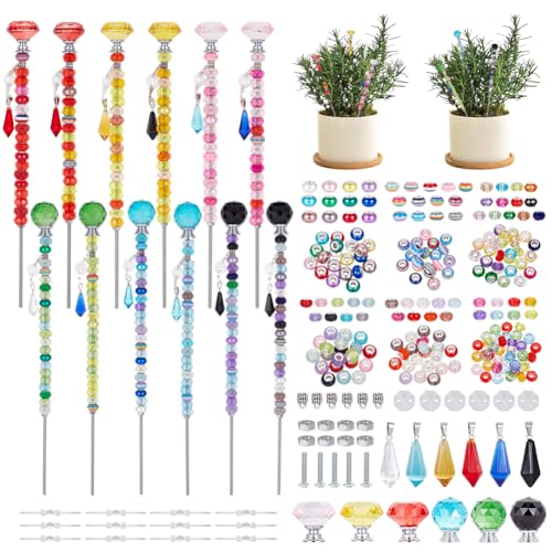 OLYCRAFT 396 Stück Perlen Gartenpfahl Set DIY Feenstab Pfahl Set Outdoor Feengarten Pfahl Set Inklusive 12 Stück Gewindestangen 300 Stück Bunten Perlen Für Outdoor Zubehör Hofdekorationen von OLYCRAFT