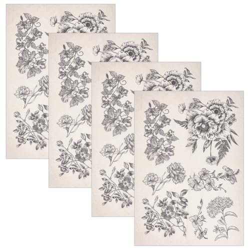 OLYCRAFT 4 Blatt Blumen Transferpapier Für Keramikton Keramik Aufkleber 53x38cm Porzellan Unterglasur Transfers Fliesenaufkleber Keramik Unterglasurpapier Für Emaille Aufkleber– 0.01mm Dick von OLYCRAFT