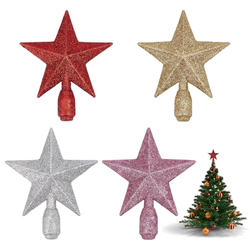 OLYCRAFT 4 Stück Glitzernde Baumspitzen In Sternform 105mm Mini Baumspitzen Funkelnde Bethlehem Stern Dekoration Mini Christbaumspitze Für Weihnachtsbaumdekoration Urlaubsdeko 4 Farben von OLYCRAFT