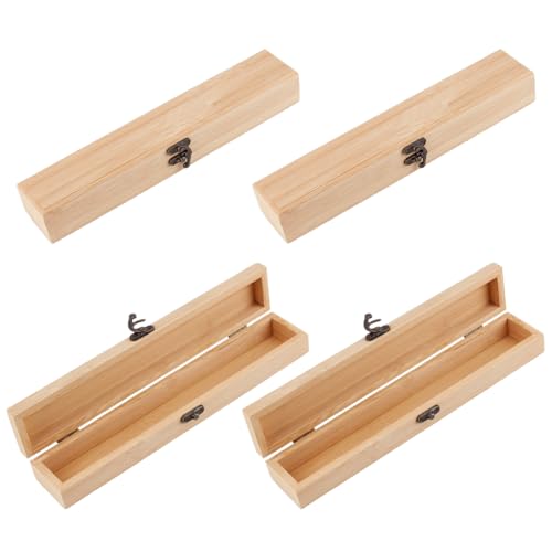 OLYCRAFT 4 Stück Unlackierte Holzbox 30.6x5.7x4.7cm Holz Brandeisenbox Rechteckige Bleistift Bambusbox Unbemalte Aufbewahrungsbox Mit Klappdeckel Und Verschluss Zum Basteln Herstellen von OLYCRAFT