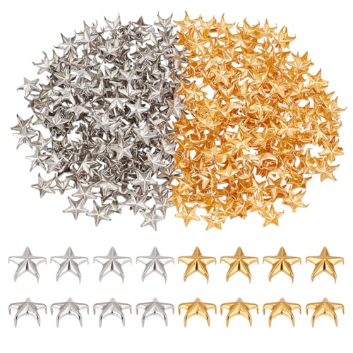 OLYCRAFT 400 Stück 2 Farben DIY Metall Sternnieten Klein 10mm Stern Nagelköpfe Nieten Stern Ledernieten Metall Spike Nieten Für Schuhe Kleidung Taschenteile DIY Hüte Dekoration – Gold Und Platin von OLYCRAFT