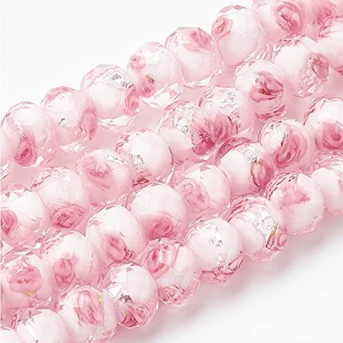 OLYCRAFT 45pcs 9~12mm Silberfolie Glas Lampwork Perlen Blumen Lampwork Perlen Glas Handgemachte Runde Lose Perlen Für Rosenkranz Machen Schmuck Handwerk Machen Mit 2mm Loch - Splitter Pink von OLYCRAFT