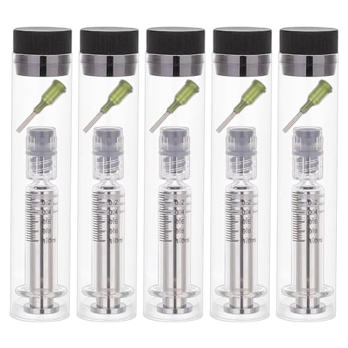 OLYCRAFT 5 Sets Wiederverwendbare Glasspritze 1ml Glas Luer Haustierspritze Mit Luer Locks Und Stumpfen Spitzen Glas Dosierspritzen Für Industrie Oder Laborflüssigkeiten Oder Haustierfütterung von OLYCRAFT