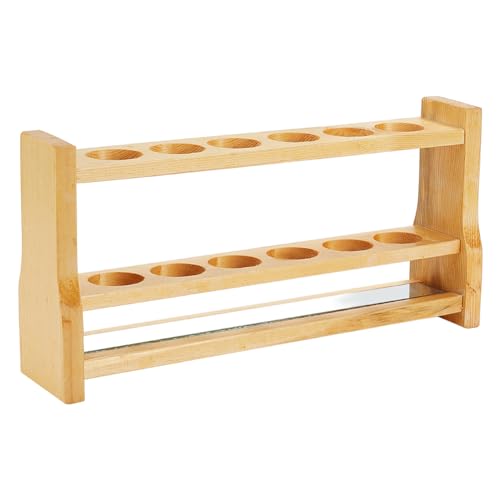 OLYCRAFT 6 Löcher Reagenzglasgestell 100ML Holz Reagenzglasständer ohne Reagenzgläser Reagenzglas Display Ständer mit Glas Spiegel Reagenzglashalter Rack für Laborbedarf - 292x64x143mm von OLYCRAFT