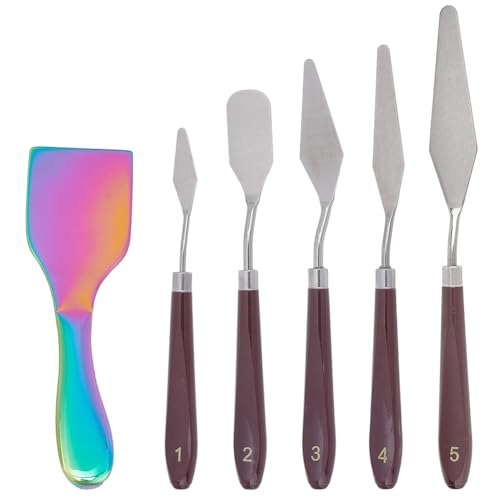 OLYCRAFT 6 Stück 3D Drucker Schaber 3D Drucker Entfernungswerkzeug Set Regenbogenfarbener Edelstahl Schaber Mit Holzgriff 3D Drucker Werkzeug Set 3D Drucker Zubehör Für Einfache Trennung von Drucken von OLYCRAFT