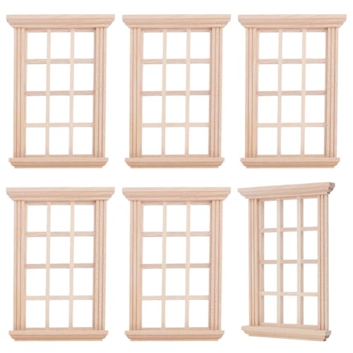 OLYCRAFT 6 Stück Miniaturfenster Aus Holz 1:12 Fenster Unvollendeter Holzrahmen Mini Möbelfenstermodell 11.4x8.2cm Mini Fenster Gartenornamente Zum Bemalen Kunsthäuser Dekoration Möbelzubehör von OLYCRAFT