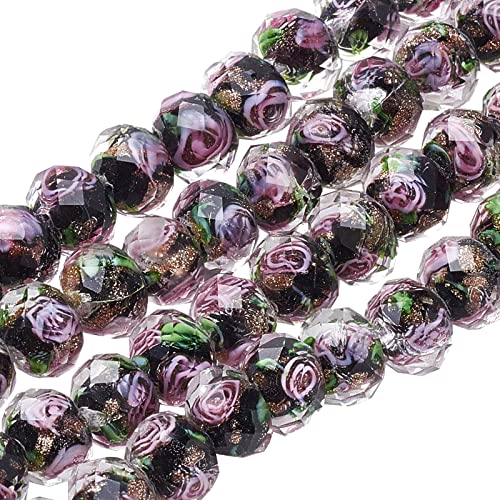 OLYCRAFT 60pcs 8~10mm Gold Sand Lampwork Perlen Blumen Lampwork Perlen Glas Handgemachte Runde Lose Perlen Für Rosenkranz Machen Schmuck Handwerk Machen Mit 2mm Loch - Schwarz von OLYCRAFT