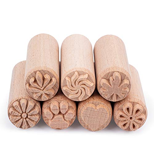 OLYCRAFT 7PCS Holz Keramik Werkzeuge Stempel Säule Holz Stempel Naturholz Stempel Mit Gemischten Mustern Für Ton und Keramik Weihnachten Geburtstagsgeschenk - 5x2x2cm von OLYCRAFT