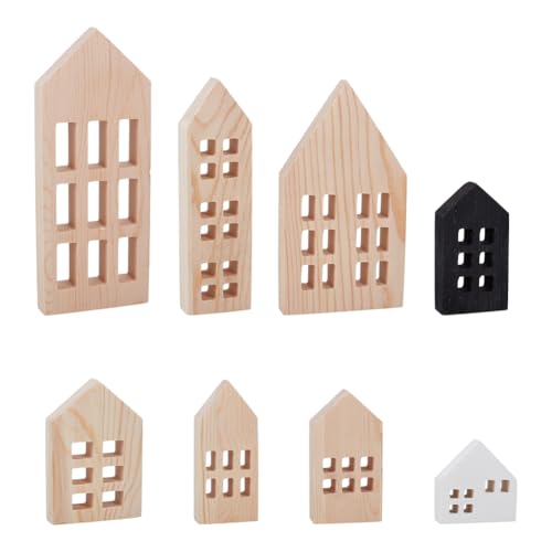 OLYCRAFT 8 Packung Holzhausblöcke Natürliche Kiefernholzblöcke Hausförmiger Dekorblock Holzauskleidungen Verschiedene Größen Unbehandeltes Holzdekor Für Heimwerker Bücherregal Küche Kaffeebar von OLYCRAFT