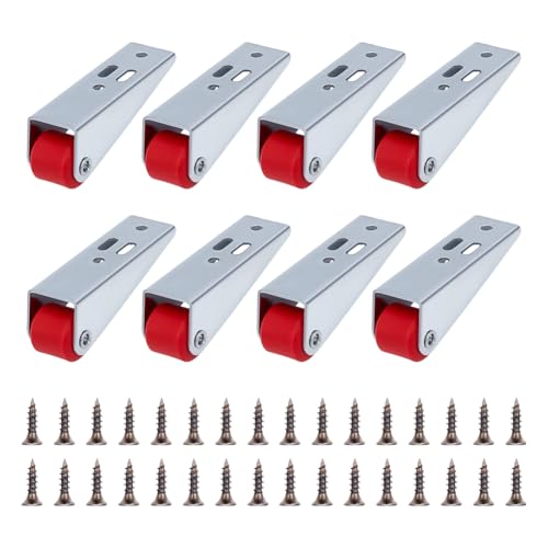 OLYCRAFT 8 Stück 1cm Gummirollen Langer Rahmen Starre Rolle Rotes Leises Gummirad Mit Schrauben Vertikal Und Horizontal Installierbare Rollen (Tragfähigkeit: 75 kg/Stück) Für Möbel Türen Schränke von OLYCRAFT