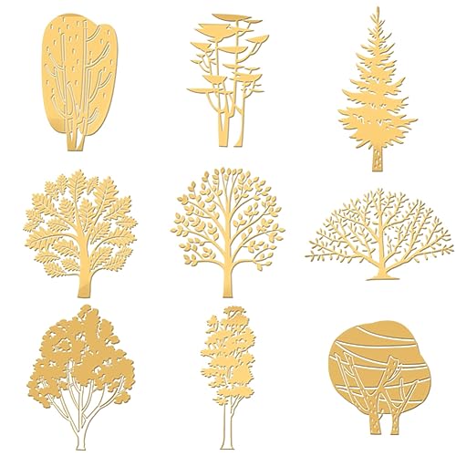 OLYCRAFT 9 Stück 4x4cm Baum des Lebens Aufkleber Tannenbaum Selbstklebende Gold Aufkleber Verschiedene Baum Metall Gold Aufkleber für Scrapbooks DIY Harz Basteln Telefon Wasserflasche Dekor von OLYCRAFT