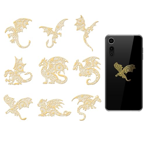 OLYCRAFT 9 Stück Goldene Metallaufkleber 4x4cm Mandala Drache Selbstklebende Bildaufkleber Skelett Drachenmuster Aufkleber Goldene Selbstklebende Aufkleber Für DIY Scrapbook Epoxidharz Dekoration von OLYCRAFT