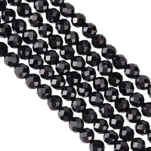 OLYCRAFT Ca. 264 Stück 3 mm Facettierte Schwarze Spinellperlen Facettierte Kleine Lose Schwarze Spinellperlen Natürliche Spinellperlenstränge Edelstein-Abstandshalterperle Zur Schmuckherstellung von OLYCRAFT