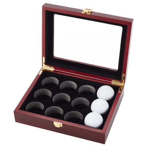 OLYCRAFT Golfball-Vitrine, 12-Loch-Holzvitrine für Golfball-Display, Aufbewahrungsbox, Golfball-Holzvitrine, geschützter Schrank, Golf-Rack für Golfball-Kollektionen, 22,1 x 17 x 6,3 cm von OLYCRAFT