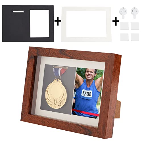 OLYCRAFT Medal Display Shadow Box Medaillen Vitrine Braun Medal Vitrine Fotorahmen Aus Holz Mit Glasfenster Für Militärmedaillen Strand Tags Schmucknadeln Pin Enthusiast Collectibles - 175x182x227mm von OLYCRAFT