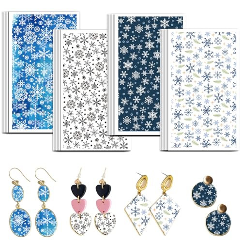 OLYCRAFT Schneeflocken Transferpapier 4 Design 24 Stück Transferpapier Für Winter Polymer Ton Transferblätter Schnee Ton Transferpapiere Kleine Keramik Aufkleber Für Ohrringe Schmuckherstellung von OLYCRAFT