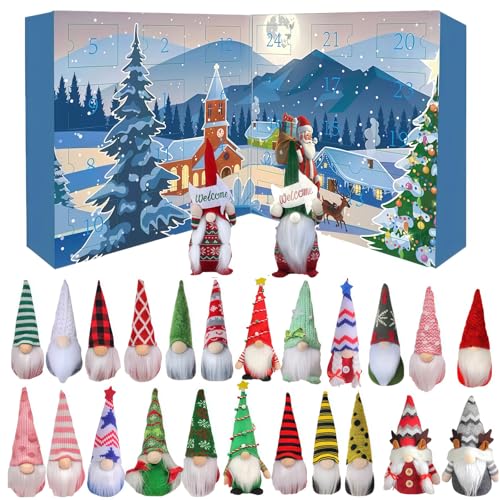 Gnome Advent Calendar 2025, Christmas Gnome Advent Calendar with 24 Collectible Christmas Figures Gnome Can be Used Home Decorations of Gift (D) von OLYGEE
