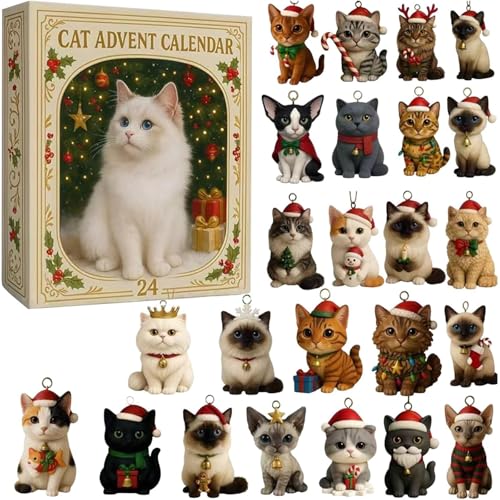 OLYGEE Cat Advent Calendar 2025, Advent+Calendar+for+Pets, 2D Flat Acrylic Cat Pendant Christmas Tree Ornament for Cats Lovers (2pcs) von OLYGEE