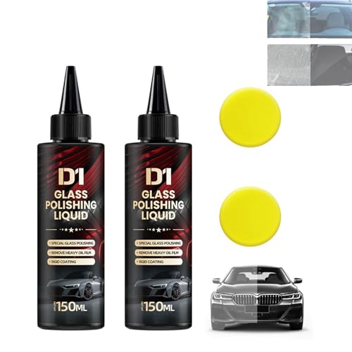 OLYGEE D1 Glass Polishing Liquid, 2025 New Upgrade Glas Oil Film Remover & Anti-Fog Hydrophobic Coating Spray, Removes Scratches & Wiper Marks with Sponge, Easy to Use for Auto Car Glass (2pcs) von OLYGEE