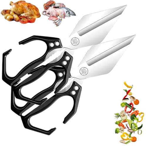 OLYGEE Seattleget Multifunctional Heavy-Duty Kitchen Shears, Professional Kitchen Scissors, Sharp Stainless Steel Poultry Scissors, Effortlessly Cut Through Chicken Bones, Meat, Seafood (Black,2pcs) von OLYGEE