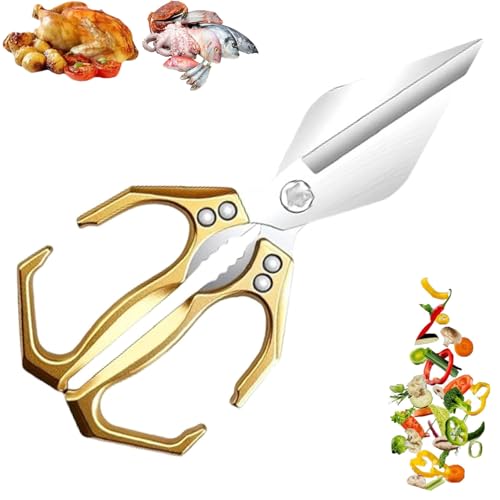 OLYGEE Seattleget Multifunctional Heavy-Duty Kitchen Shears, Professional Kitchen Scissors, Sharp Stainless Steel Poultry Scissors, Effortlessly Cut Through Chicken Bones, Meat, Seafood (Gold,1pcs) von OLYGEE