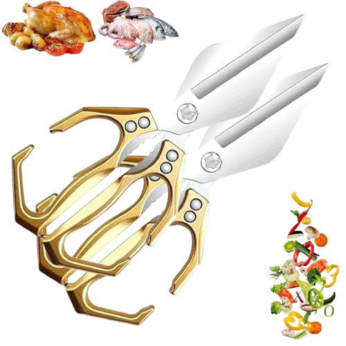 OLYGEE Seattleget Multifunctional Heavy-Duty Kitchen Shears, Professional Kitchen Scissors, Sharp Stainless Steel Poultry Scissors, Effortlessly Cut Through Chicken Bones, Meat, Seafood (Gold,2pcs) von OLYGEE