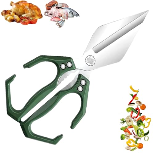 OLYGEE Seattleget Multifunctional Heavy-Duty Kitchen Shears, Professional Kitchen Scissors, Sharp Stainless Steel Poultry Scissors, Effortlessly Cut Through Chicken Bones, Meat, Seafood (Green,1pcs) von OLYGEE