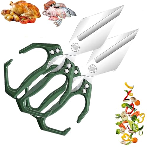 OLYGEE Seattleget Multifunctional Heavy-Duty Kitchen Shears, Professional Kitchen Scissors, Sharp Stainless Steel Poultry Scissors, Effortlessly Cut Through Chicken Bones, Meat, Seafood (Green,2pcs) von OLYGEE