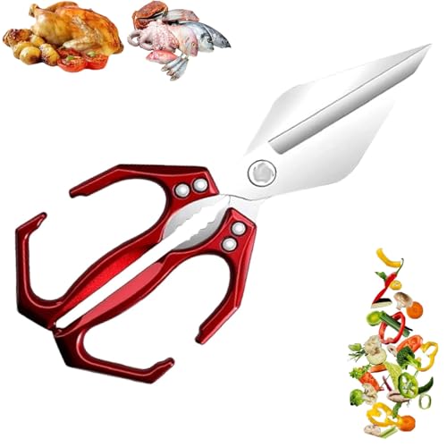 OLYGEE Seattleget Multifunctional Heavy-Duty Kitchen Shears, Professional Kitchen Scissors, Sharp Stainless Steel Poultry Scissors, Effortlessly Cut Through Chicken Bones, Meat, Seafood (Red,1pcs) von OLYGEE