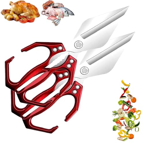 OLYGEE Seattleget Multifunctional Heavy-Duty Kitchen Shears, Professional Kitchen Scissors, Sharp Stainless Steel Poultry Scissors, Effortlessly Cut Through Chicken Bones, Meat, Seafood (Red,2pcs) von OLYGEE