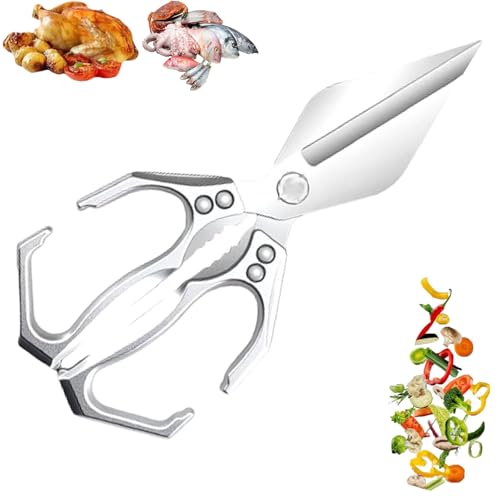 OLYGEE Seattleget Multifunctional Heavy-Duty Kitchen Shears, Professional Kitchen Scissors, Sharp Stainless Steel Poultry Scissors, Effortlessly Cut Through Chicken Bones, Meat, Seafood (Silver,1pcs) von OLYGEE