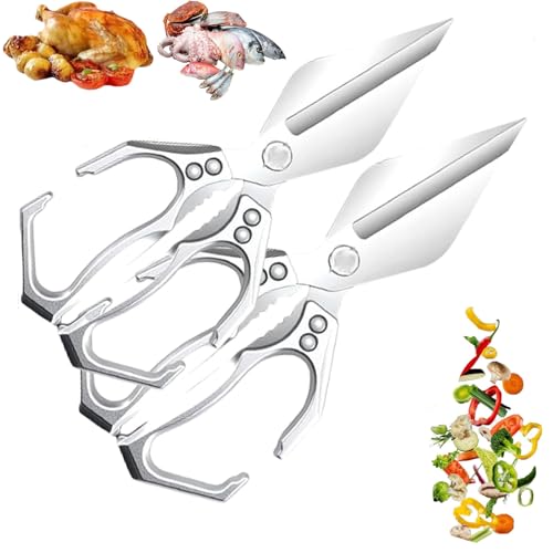 OLYGEE Seattleget Multifunctional Heavy-Duty Kitchen Shears, Professional Kitchen Scissors, Sharp Stainless Steel Poultry Scissors, Effortlessly Cut Through Chicken Bones, Meat, Seafood (Silver,2pcs) von OLYGEE