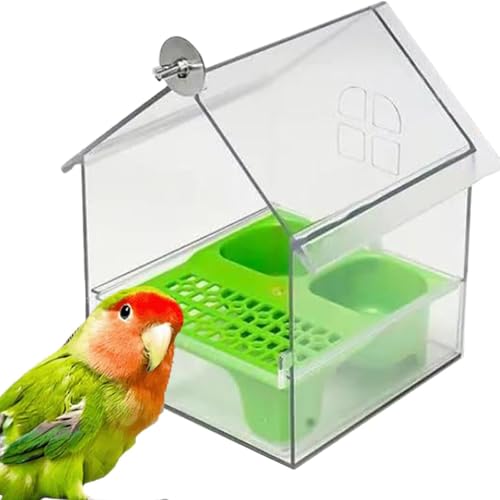 Pull-Out External Parrot Feeder, Hanging Wild Bird Seed with Squirrel Proof Tray, Bird Feeder House, Decorative Transparent Bath Tub Easy to Fill, Clean, for Finch and Hummingbird, Patio (Green) von OLYGEE