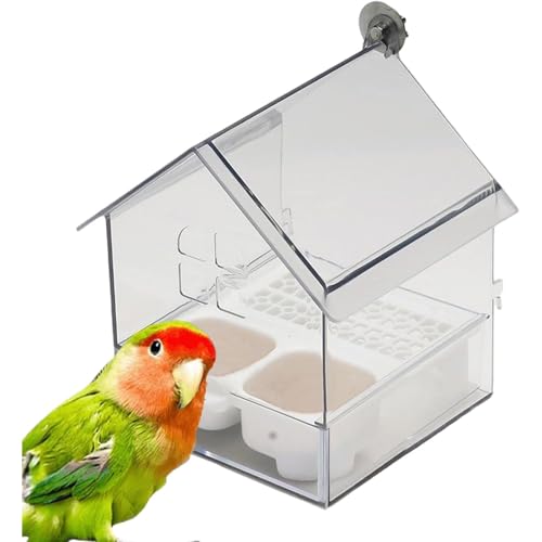 Pull-Out External Parrot Feeder, Hanging Wild Bird Seed with Squirrel Proof Tray, Bird Feeder House, Decorative Transparent Bath Tub Easy to Fill, Clean, for Finch and Hummingbird, Patio (Write) von OLYGEE
