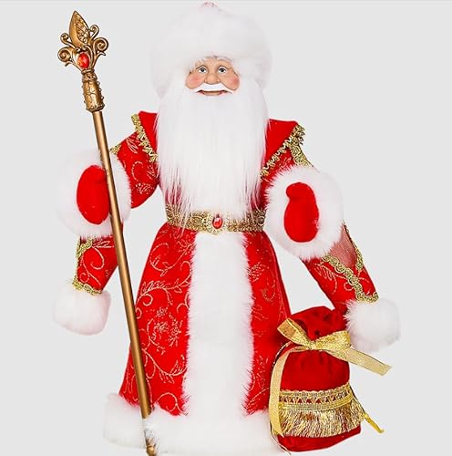 Olymp DED Moroz, Dekofigur Weihnachtsmann in Rot mit Sack und Stab, mit Bonbonbehälter 50 cm von OLYMP