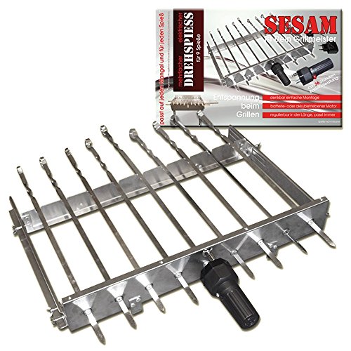 OLYMP Mehrfacher Drehspieß - Aufsatz SESAM für 9 Spieße, Länge: 62 cm, Breite regulierbar 24-40 cm, elektrisch (inkl. Akku der bis 36Std. hält) von OLYMP