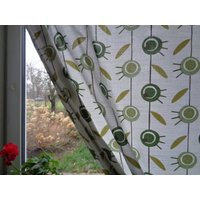 Vintage Vorhang, Weiß & Olivgrüner Baumwollvorhang W45"x H60" - 74" Retro Vorhang Mit Aufdruck von OLaLaVintage