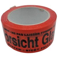 PVC-Packband rot 50mm x 66m Vorsicht Glas Aufdruck von OM-KLEBETECHNIK